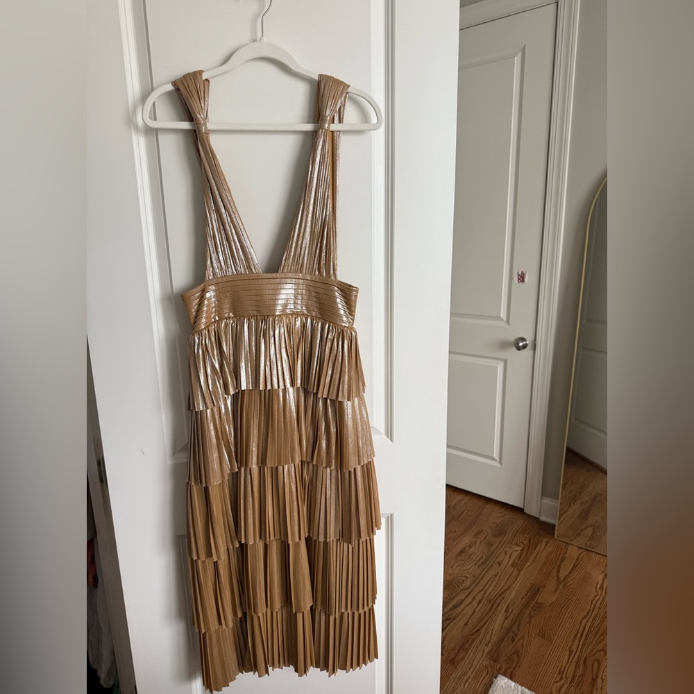 Bronx and Banco Gold Pleated Dress